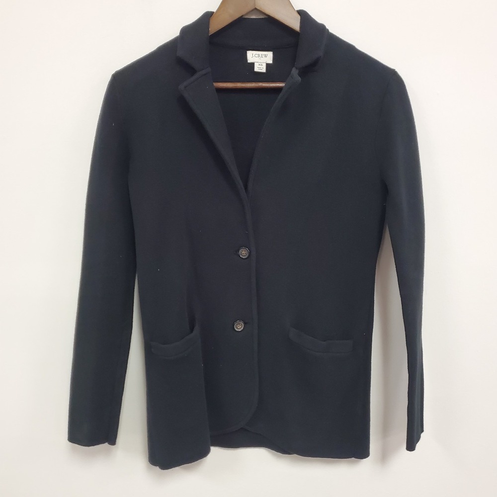 J Crew Womens Cotton Sweater‎ Blazer Size XS Black Business Career Professional
